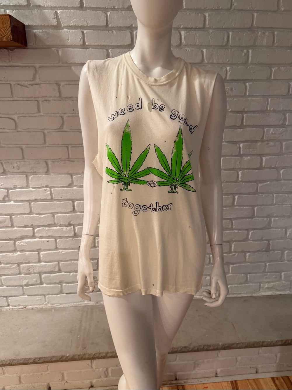 UNIF “Weed Be Good Together” Graphic Tank Top Cream Size S Festival Y2K NWOT - Picture 9 of 12